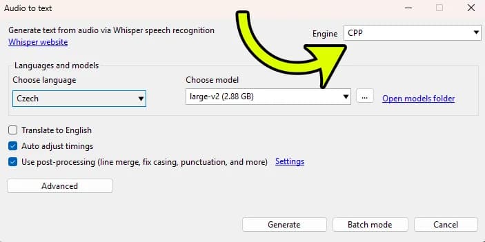 Select the CPP engine