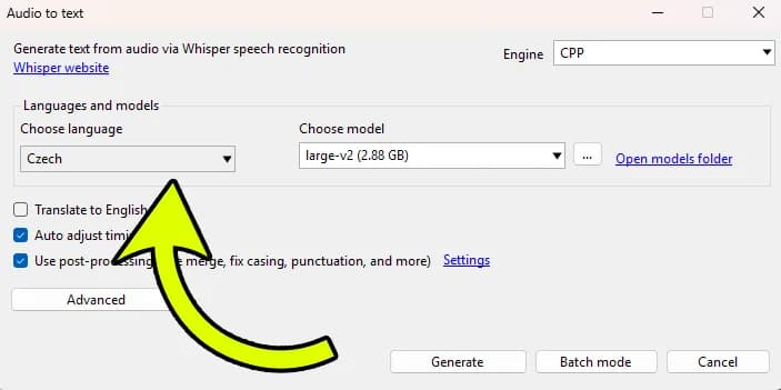 Choose the subtitle language